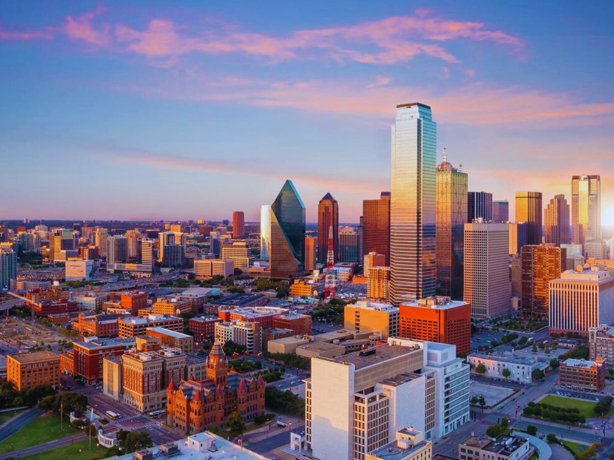 Texas cityscape with blue sky at sunset, Dallas, TX Texas cityscape with blue sky at sunset, Dallas, TX